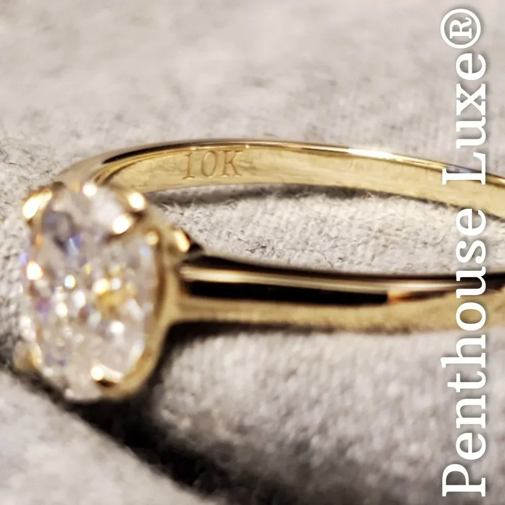 SOLID 10K Yellow Gold 1ct Moissanite Solitaire Wedding Ring - Picture 3 of 7